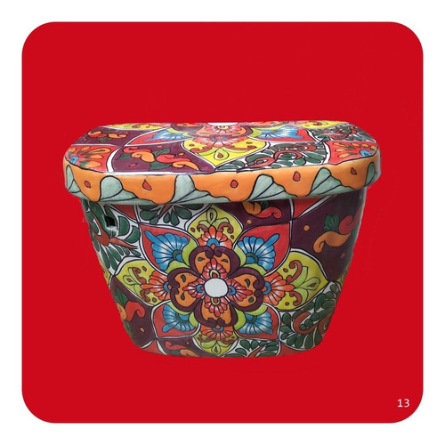 Imagen 2 de 4 de Wc Sanitario Taza + Tanque Cerámica Tipo Talavera Rojo M13