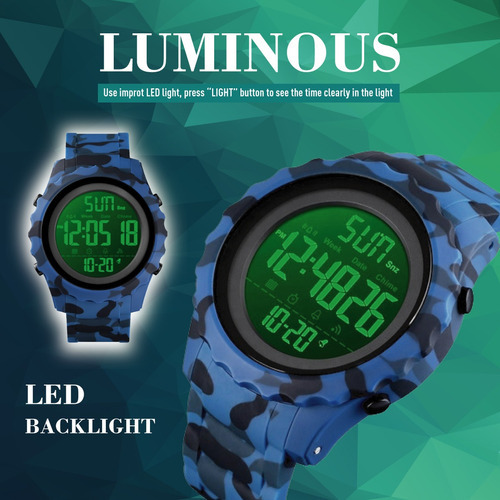 Imagen 5 de 8 de Reloj Hombre Burk 1624 Original Eeuu Sumergible Digital Luz Color De La Malla Azul Militar