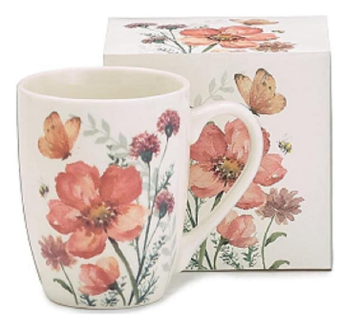 Taza Burton + Burton Mauve Con Flores Silvestres Y Mariposas