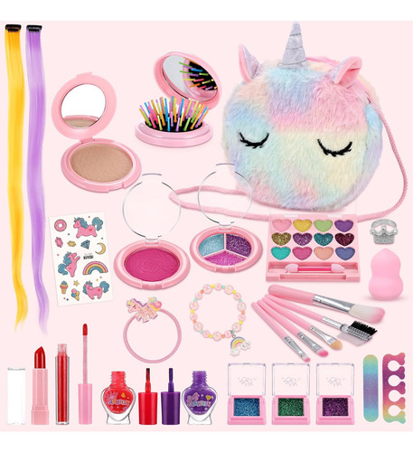 Set de Maquillaje Lavable y no Tóxico para Niñas con Bonita Mochila ce Almacenamiento Color Rosa Zacrox