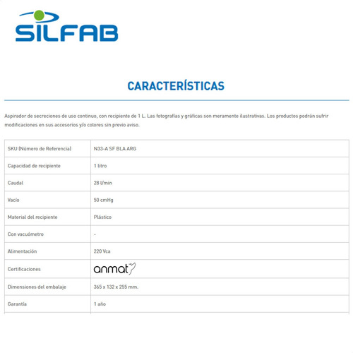 Imagen 3 de 5 de Aspirador De Secreciones Uso Continuo 1 Litro Silfab N33