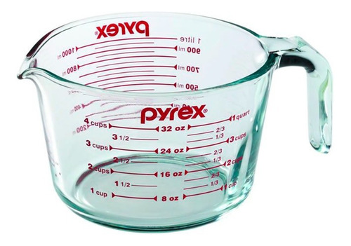 Jarra Medidora Pyrex Basics Vidrio Templado 1 Lt Apto Horno