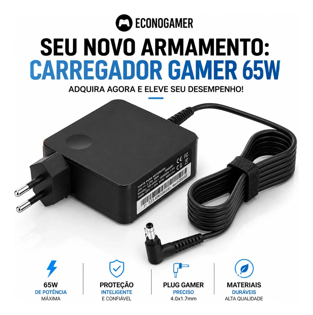 Fonte Carregador Notebook Compatível com Lenovo Ideapad S145 15api 81v70004br 330 81fe0002br Adlx65 Id S145 81v70008br 65w 320 80yh001br Bivolt Ipa-1450 3-15alc Ipa-145 20v 3.25a 110-220v Plug 4x1.7mm