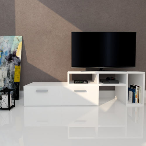 Mesa Para Lcd Led Rack Living Cajones Mueble Moderno Color Blanco