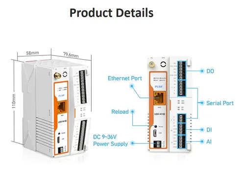 Plc-gateway Usr-m100-hmgl Wan + 4g/lte, 1 Rs485, 1 Rs485/232