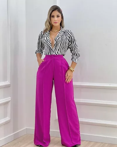 Calça NSTORE Pantalona Wide Leg Social Alfaiataria Solta Pink - Compre  Agora