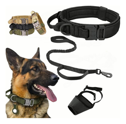 Collares Táctico Y Cuerda Para Perros Medianos Y Grandes Color Negro Tamaño Del Collar Xl