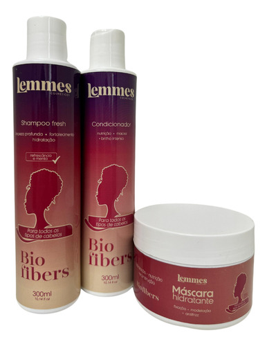 Kit Shampoo Condicionador Mascara Cabelo Bio Fibra Lemmes