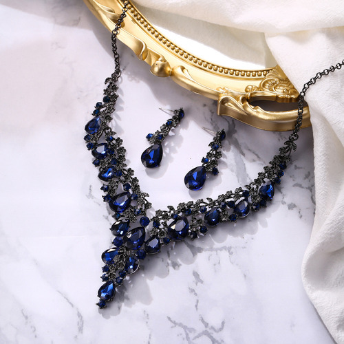 Ever Faith Set Collar Aretes Conjunto De Joya Boda Color Azul Negro
