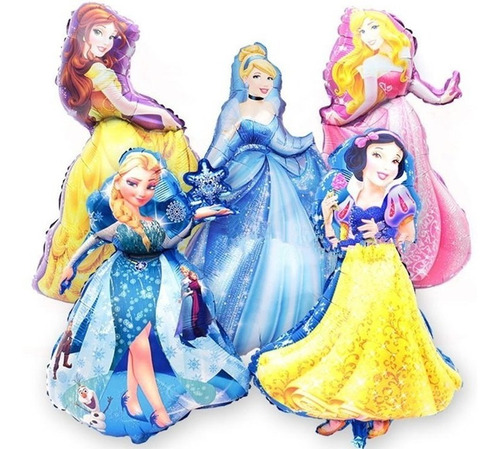 5 Globos Princesa Elsa Bella Aurora Blanca Nieves Cenicienta