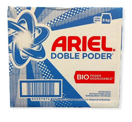 Detergente Para Ropa En Polvo Ariel Doble Poder Antibacterial Bolsa 8 kg