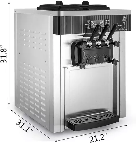 VEVOR Máquina para hacer helados comercial VEVOR, rendimiento de 20-28 l/h,  máquina de servicio suave de 2 + 1 sabores con dos tolvas de 7 l, cilindros  de 1,8 l que inflan