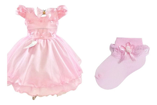 Vestido De Bebe Menina Rosa Infantil Festa Meia Social