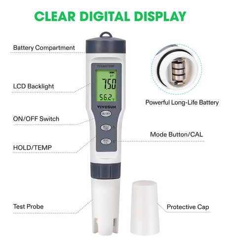 Medidor De Ph 3 En 1 Con Precisión De 0.1 Ph
