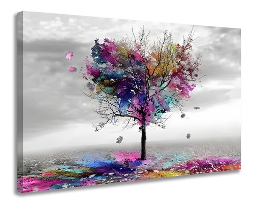 Quadros Sala Abstratos Colorido Árvore Coração Tela Cor Preto