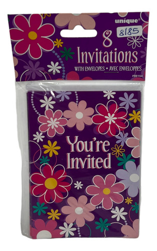 24 Invitaciones Cumpleaños Flores Moradas Rosas C Sobre Uni