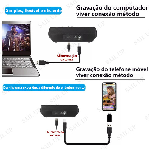 Mesa De Som Com Bluetooth 5 Canais Gravação Computador
