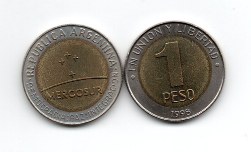 Moneda Argentina 1 Peso Año 1998 Mercosur Conmemorativa