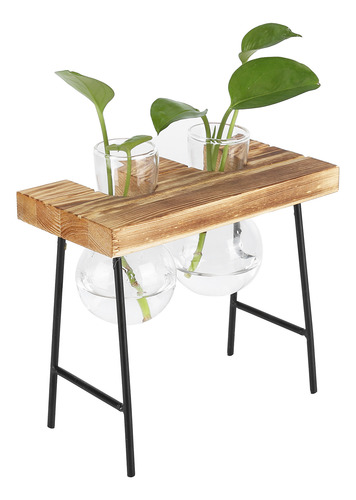 Maceta De Vidrio Para Escritorio Con Soporte De Madera