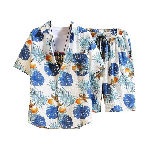 Conjunto De Camisa Y Shorts De Playa Hawaianos Para Homb [u]