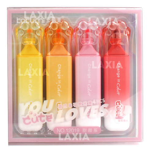 4pz De Marcatextos Garritas De Gato Colores Mixtos Kawaii Color Rojo/Amarillo