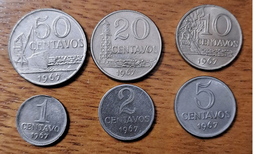 Brasil X 6 Monedas Incluye 1 Y 2 Centavos 1967 Cospel Grueso