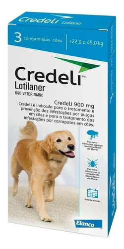 Pastilla antiparasitario para pulga Elanco Credelio para perro de 22kg a 45kg 3 comprimidos color azul