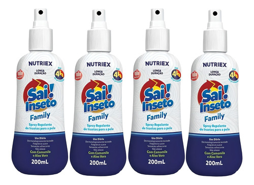 Kit 04 Repelentes Sai Inseto Spray Family 200ml 4hs Proteção