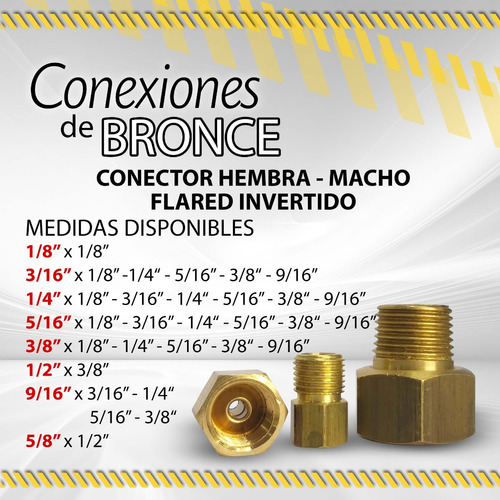 Conector Hembra-macho Flared Invertido / Conexiones Bronce