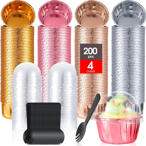 200 Forros Para Cupcakes Con Tapas, Tazas De Aluminio De 3.5
