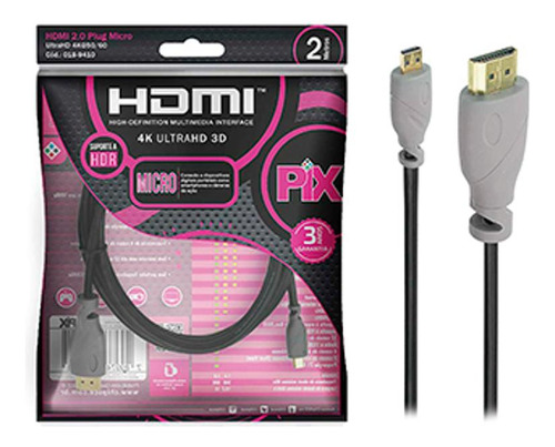 Cabo Micro-hdmi/hdmi 2.0 4k Hdr19p 2m