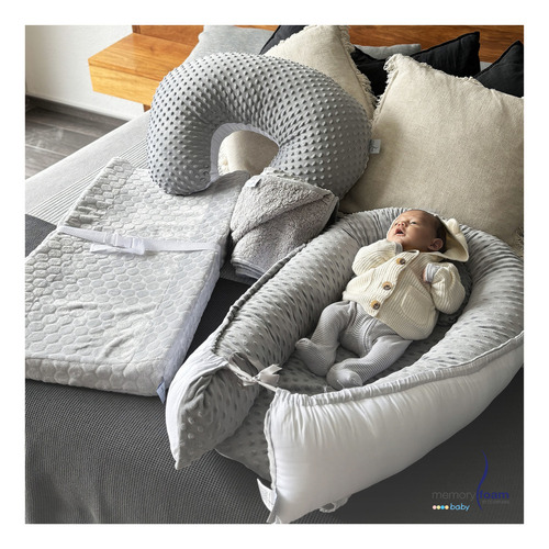 Pack De Bebé Con Nido + Almohada De Lactancia + Cambiador Color Gris