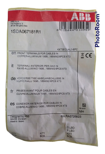 Zapatas Abb 1sda067181r1 Kit Fc Cual 1x95...185mm2 Xt3 6pcs