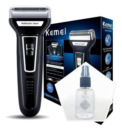 Aparador Barbeador Kemei 3 In1 Km 6558 + Óleo De Barba Cor Preto 127/220V