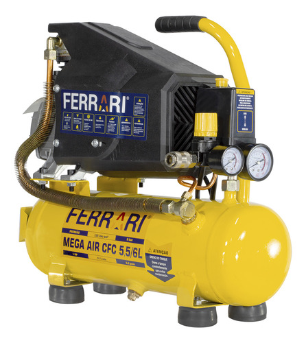 Compressor de ar elétrico portátil Ferrari Mega Air CFC 5,5/6L – 1HP 6L 1hp 220V amarelo