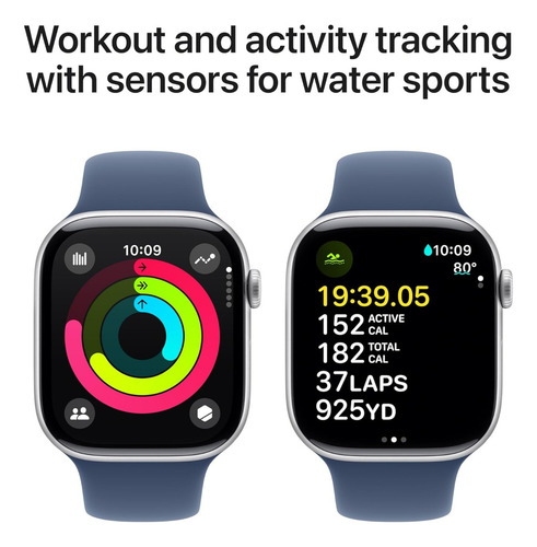 Funda De Aluminio Plateado Para Apple Watch Series 10 Gps 46 Mm Con Correa Deportiva Vaquera M/l Envío Más Rápido