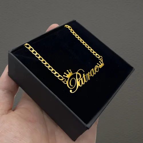 Collar Para Mujer Nombre Personalizado Corona Cadena Cubana