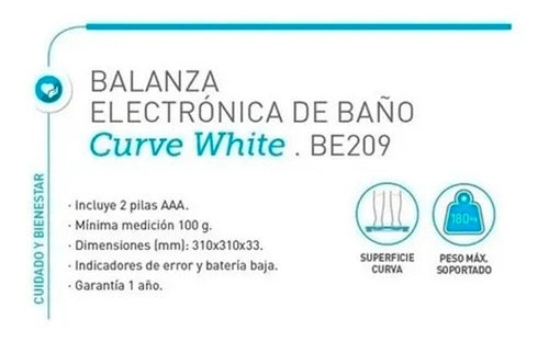 Imagen 5 de 6 de Balanza Digital Electrónica Curve White 180kg Personal