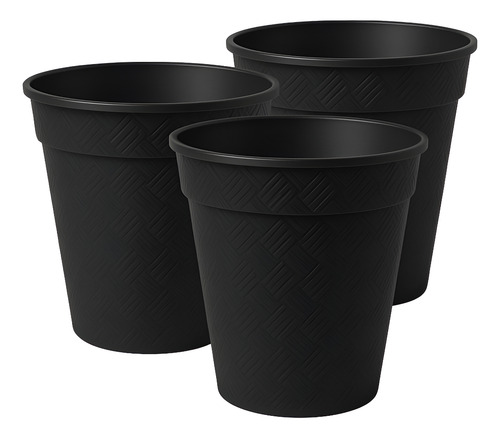Maceta Alta 7 Pulgadas Rattan Artesana De Plástico 3 Pzs Negro