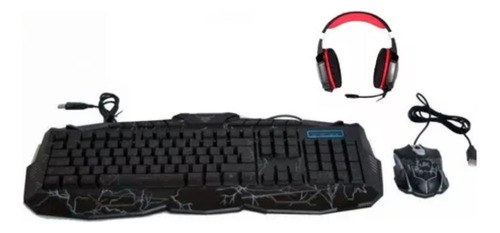 Combo Gamer Alambrico Jg-1200 Teclado Mouse Diadema Kotion Mouse Negro Teclado Negro