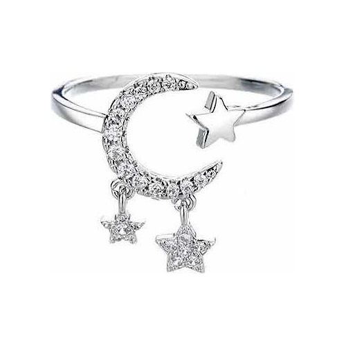 Anillo Importado Luna Y Estrella De Plata Esterlina