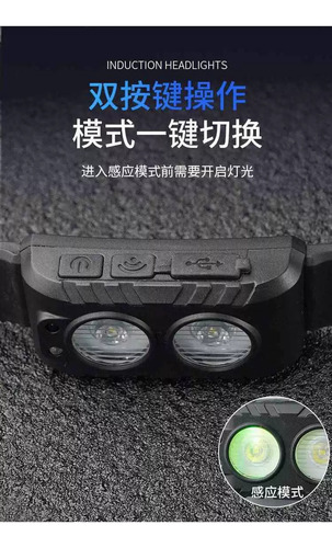 Lampara Linterna De Cabeza Minera Luz Led Sensor Recargable Blanco Negro