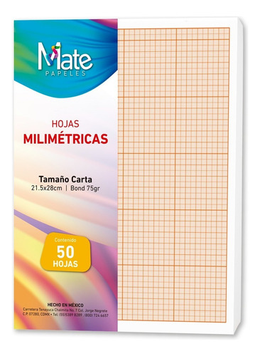 Mate | Papel Milimétrico 75 G | Tamaño Carta | 50 Hojas Color Blanco