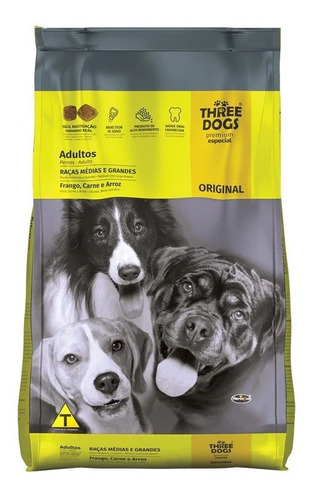 Alimento Three Dogs Premium Adulto Original 3k + Snacks