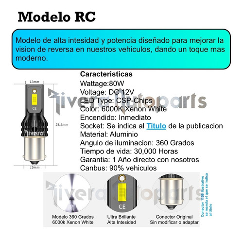 Rc 80w Luz Reversa Led Tipo Xenon Hid 1156 Bmw 320i 2003