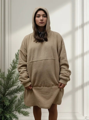 Buzo Manta Maxi Canguro Capucha Oversize Peluche Pijama Moda