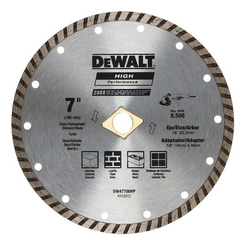 Disco Diamantado 7 Dewalt Turbo Super Profesional Dw47700hp