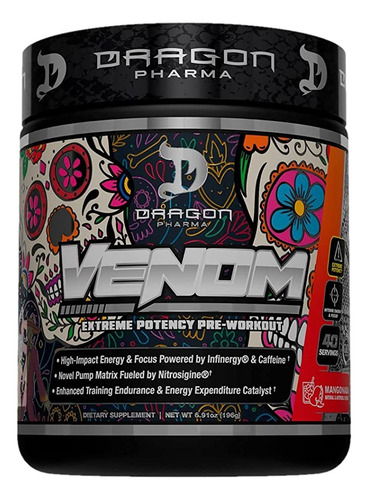 Pre Entreno Dragon Pharma Venom 40 Servs Extrema Potencia Sabor MANGONADA