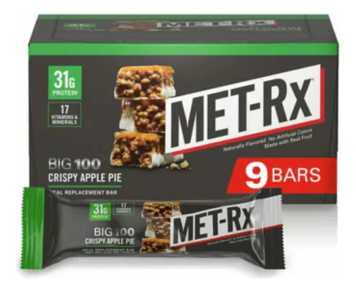 Pack 9x Barra 31g Proteína Met-rx Big 100 Crispy Apple Pie