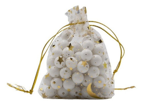 Bolsas Organza 7x9 Cms Blanca Estrellas Doradas Paq 100 Und